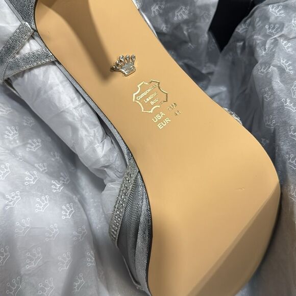 Nina Blossom Heel in Silver Satin - Picture 3 of 4